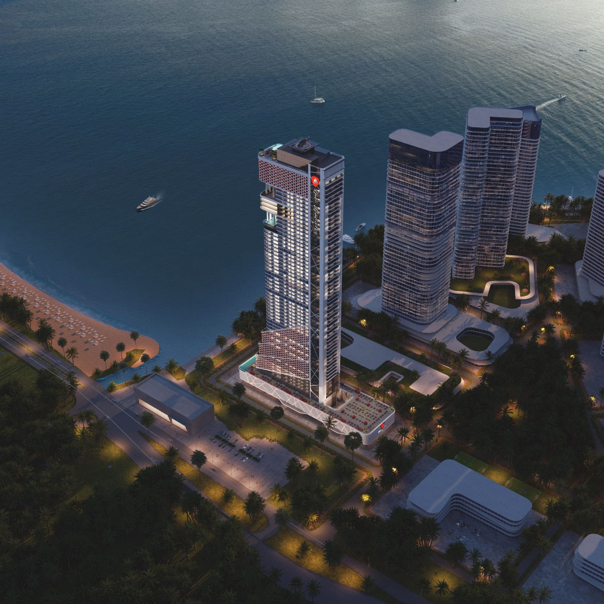 Tonino Lamborghini Tower night architectural render
