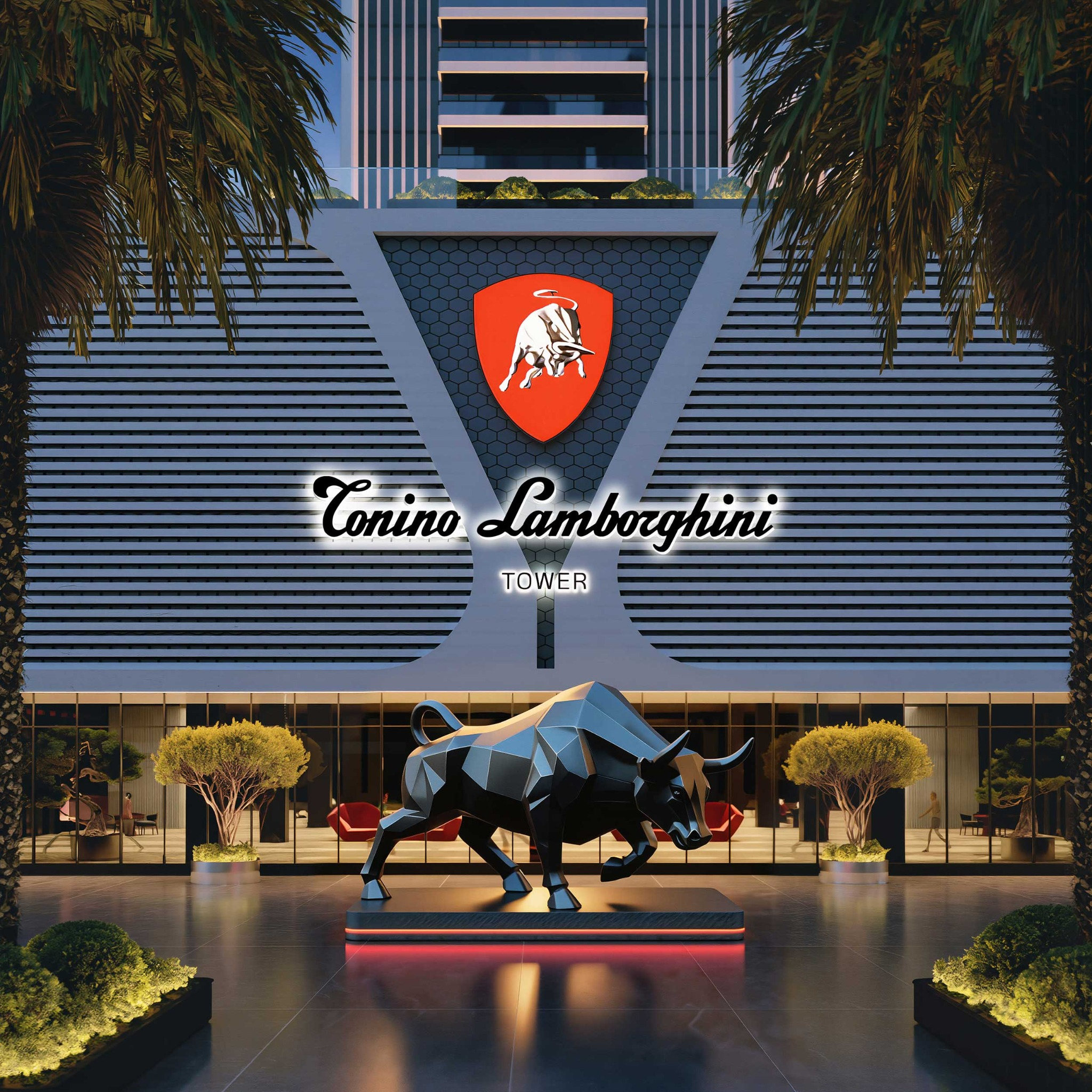 Tonino Lamborghini Tower waterfront aerial render